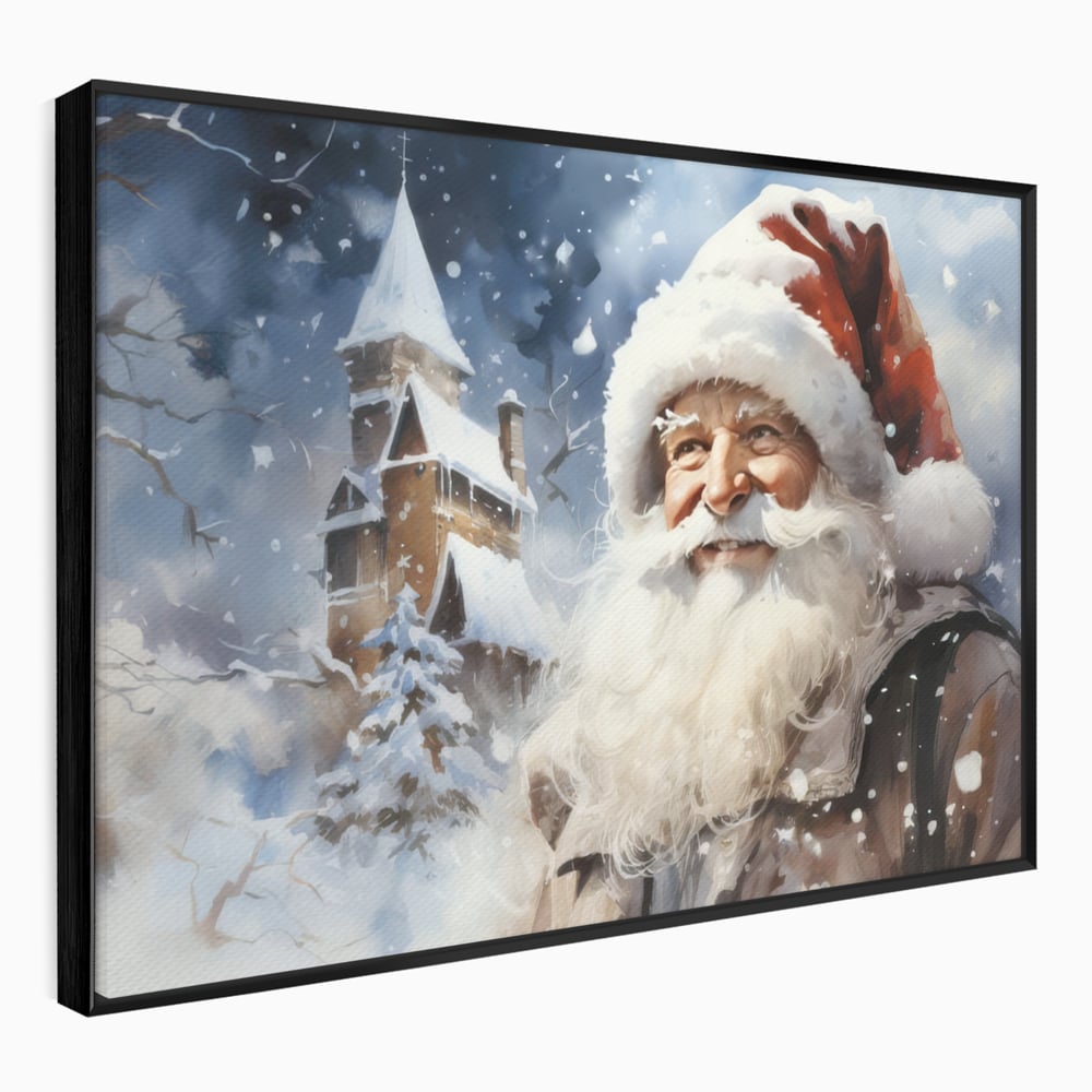 Tablou canvas cu tablou canvas cu mos craciun, in rama de aluminiu negru